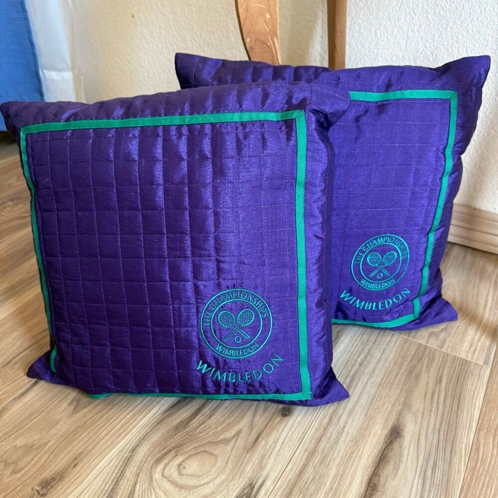 Vintage Wimbledon Tennis Championship Quilted Purple Throw Pillows Set of 2